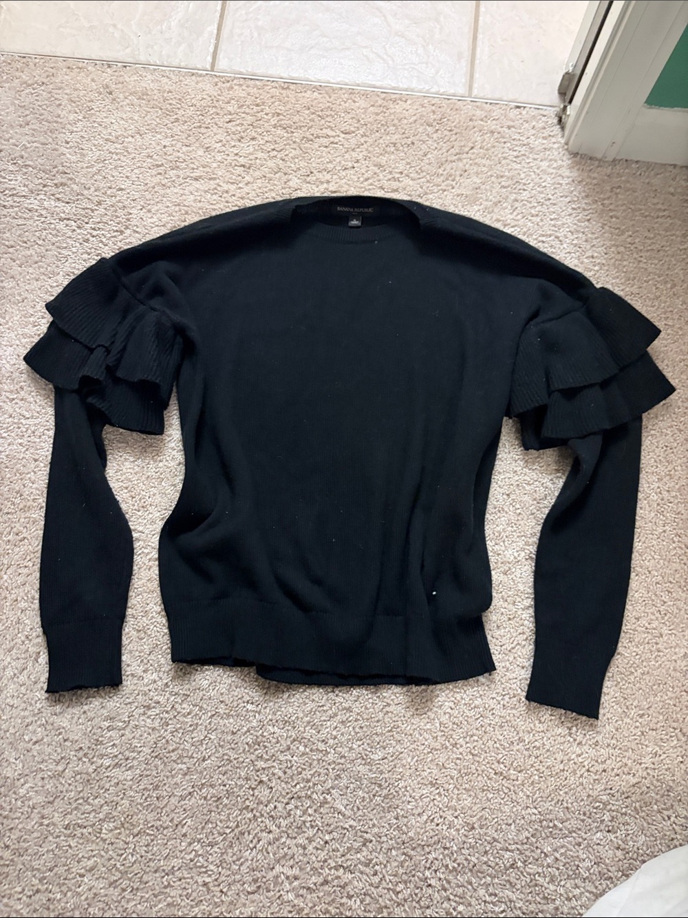 Banana Republic Black Ruffle Sleeve Crewneck Sweater